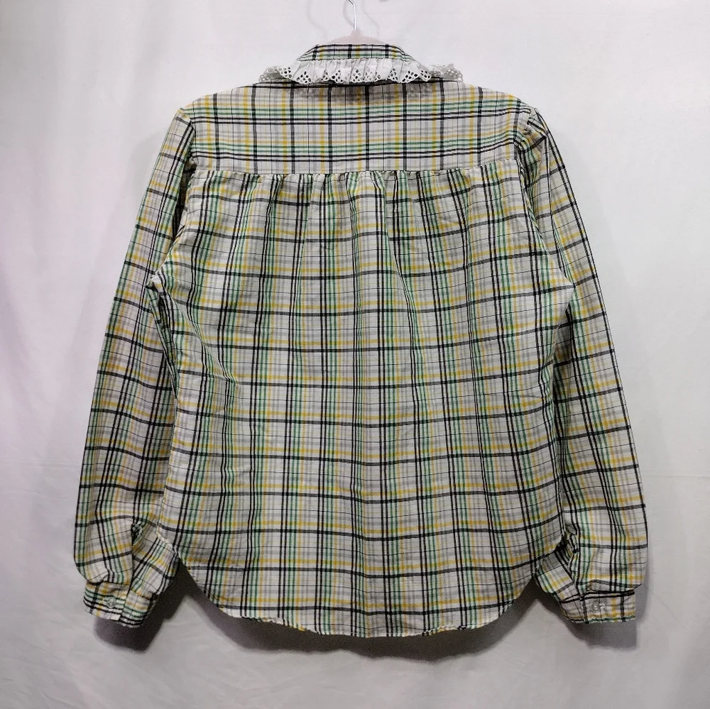Vintage Oak Hill Babydoll Shirt Womens 12 Green Lace Preppy Academia Retro 90s - Picture 4 of 8
